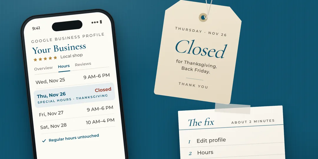 A Google Business Profile on a phone with holiday hours