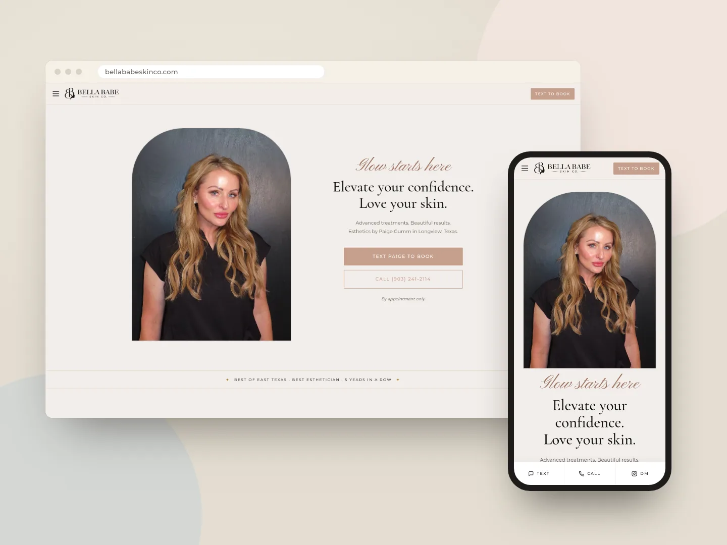 The Bella Babe Skin Co. website on a laptop and a phone